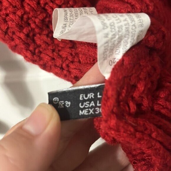 Red Chunky Cable Knit Turtleneck Sweater Apres Ski Women's Large Korean Make - Picture 5 of 7
